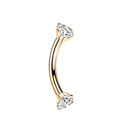 Pierced Owl - 16GA G23 Implant Grade Titanium Internally Threaded Prong Set CZ Crystal Ends Cartilage Helix Daith Rook Eyebrow Curved Barbell - color: Rose Gold Tone / Clear