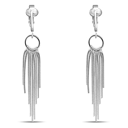 Silver Clip On Earrings For Women, They Look Pierced, Don't Pinch & Won't Fall Off, Hypoallergenic & Lightweight - color: Silver Modern Metal Chain Drops