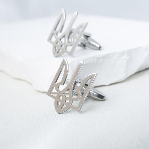 Fashionable Ukrainian national emblem cufflinks, men's stainless steel Ukrainian symbol cufflinks, French shirt cuff link brooch - color: Cufflinks-silver