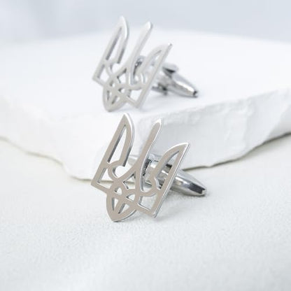 Fashionable Ukrainian national emblem cufflinks, men's stainless steel Ukrainian symbol cufflinks, French shirt cuff link brooch - color: Cufflinks-silver