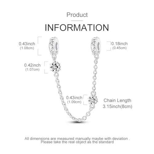 Hapour 925 Sterling Silver Safety Chain Charm for Bracelet Pendant Beads | Dragonfly Dangle Charm, Seashell Starfish Heart Clip Stopper Spacer Beads Jewelry - color: Silver Snowflake