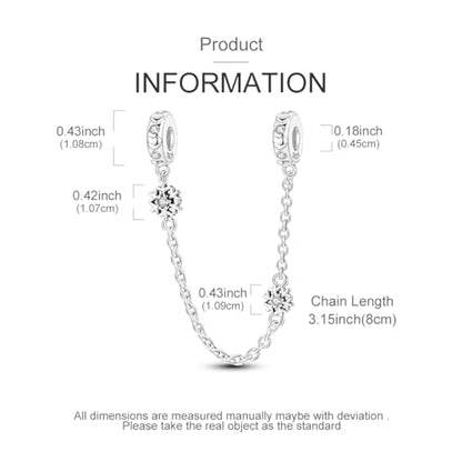 Hapour 925 Sterling Silver Safety Chain Charm for Bracelet Pendant Beads | Dragonfly Dangle Charm, Seashell Starfish Heart Clip Stopper Spacer Beads Jewelry - color: Silver Snowflake