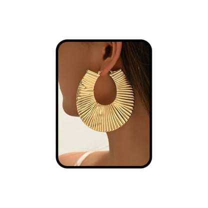 Large Chunky Gold Hoop Earrings for Women – Expensive Hollow Geometric Stainless Steel Statement Dangle Earrings with Textured Big Circle Design, Modern Metallic Fashion Jewelry Gift - color: Gold Unique
