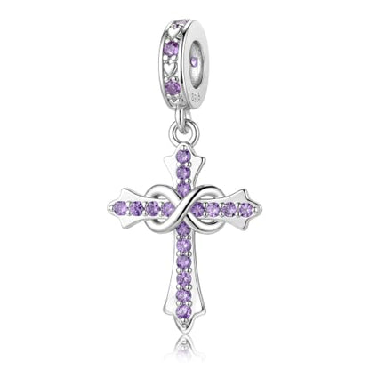 HappyStar 925 Sterling Silver Charms Infinity Design Birthstone Charms for Bracelets with 5A Cubic Zirconia Cross Necklace for Women Dangle Pendant Compatible Pandora Bracelets Happy Birthday Gifts - color: 2-February Birthstone Charms