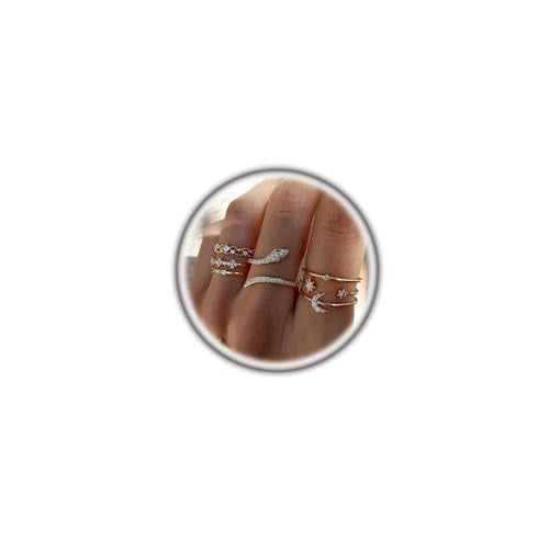 FUTIMELY Boho Retro Stackable Rings Sets for Women Knuckle Joint Finger Knuckle Nail Ring Sets Moon Stars Stack Preppy Statement Rings Cute Trendy Stuff Jewelry - style: E-5