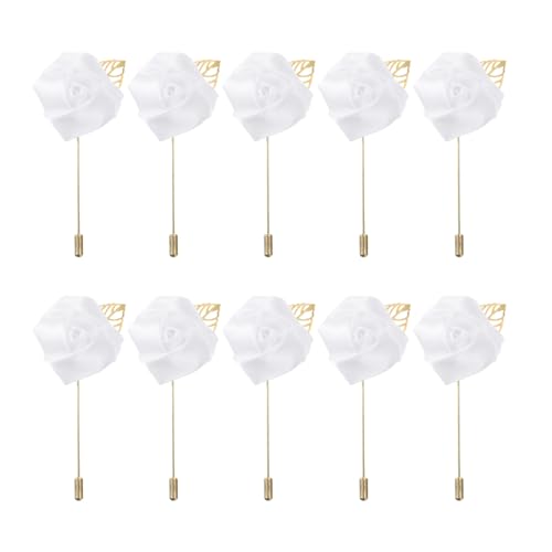 MECCANIXITY Groom Boutonnieres Rose Boutonnieres Pins for Wedding - color: White