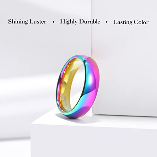 King Will Men's Women's Tungsten Carbide Ring 24k Gold Plated Rose Gold Plated Domed Polished Finish Wedding Band | Gold/Rose Gold, 1.5mm/2mm/4mm/6mm/8mm, Polished, Everyday Wear - color: Rainbow 6mm