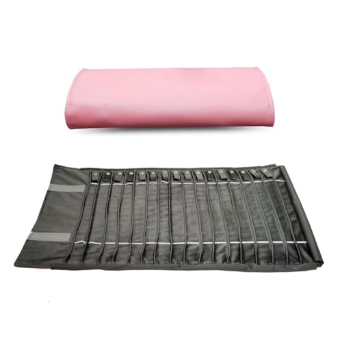Travel Necklace Organizer, Tangle Free Jewelry Case, 16 Slots | Foldable,LightWeight Compact, Velvet Lining Jewelry Storage Bag for Chain Bracelet, Gift for Women Girls,Pink PU Gray Velvet - color: Pink PU and gray velvet
