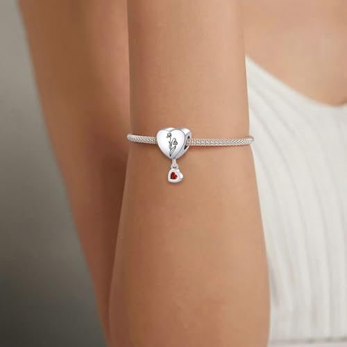 Birth Flower Heart Charm 12 Birthstone Bead for European Bracelet Necklace - style: January