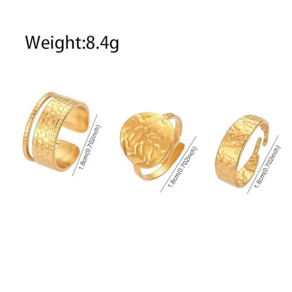 3Pcs Gold Chunky Hammered Geometric Open Ring Set for Women,Boho Retro Textured Stackable Band Statement Rings Modern Minimalist Jewelry Gifts - color: Golden