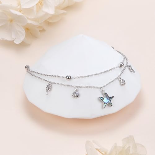 Anklets for Women 925 Sterling Silver Adjustable | Rose Sunflower Dragonfly Infinity Heart Starfish Shell Cherry Summer Beach Ankle Bracelet Waterproof Foot Chain Jewelry