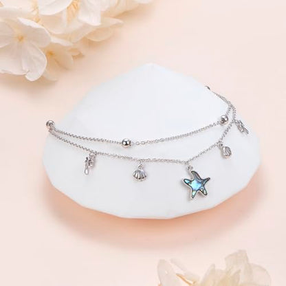 Anklets for Women 925 Sterling Silver Adjustable | Rose Sunflower Dragonfly Infinity Heart Starfish Shell Cherry Summer Beach Ankle Bracelet Waterproof Foot Chain Jewelry