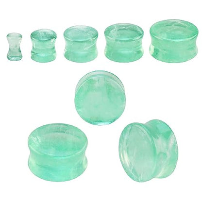 Pierced Owl Green Fluorite Stone Double Flared Plugs, Sold as a Pair - style: 6mm (2GA)