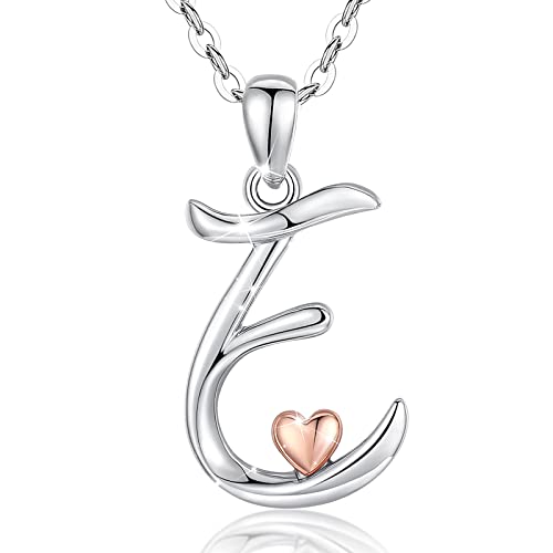 CELESTIA 925 Sterling Silver Initial Necklaces 26 Letter with Rose Gold Heart - 18 Inch Chain - color: E-Initial