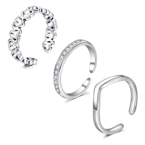 JFORYOU Toe Rings for Women Adjustable Open Toe Rings with Anklet Set CZ Flower Toes Ring for Summer Beach Foot Jewelry - color: 3pcs-silver toe rings Style B