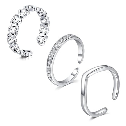 JFORYOU Toe Rings for Women Adjustable Open Toe Rings with Anklet Set CZ Flower Toes Ring for Summer Beach Foot Jewelry - color: 3pcs-silver toe rings Style B