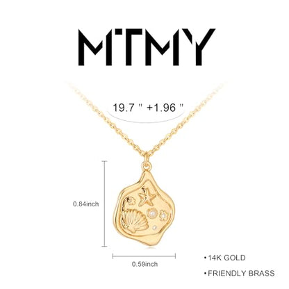 MTMY Gold Starfish Necklace 14K Gold Plated Shell Conch Ocean Pendant Necklace for Women Beach Summer Jewelry - style: shell starfish