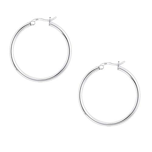 Savlano 925 Sterling silver Round Hoop Earrings for Women Comes in 30MM-65MM - size: 30 Millimeters