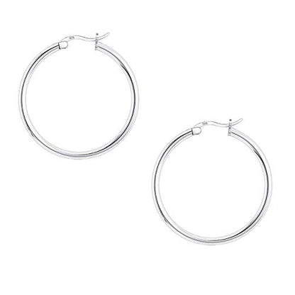Savlano 925 Sterling silver Round Hoop Earrings for Women Comes in 30MM-65MM - size: 30 Millimeters