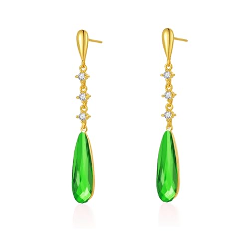 VONSSY Austrian Crystal Teardrop Drop Dangle Earrings Gold Plated Silver Post Zircon Gemstone Jewelry Gift for Woman Girlfriend Mom Wife - color: Green