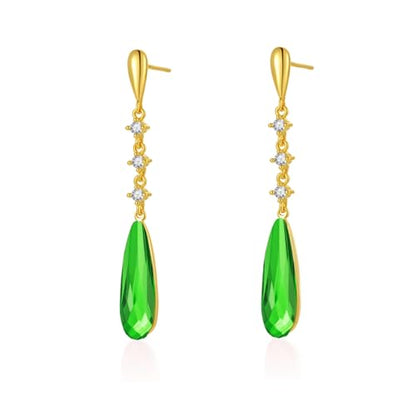 VONSSY Austrian Crystal Teardrop Drop Dangle Earrings Gold Plated Silver Post Zircon Gemstone Jewelry Gift for Woman Girlfriend Mom Wife - color: Green
