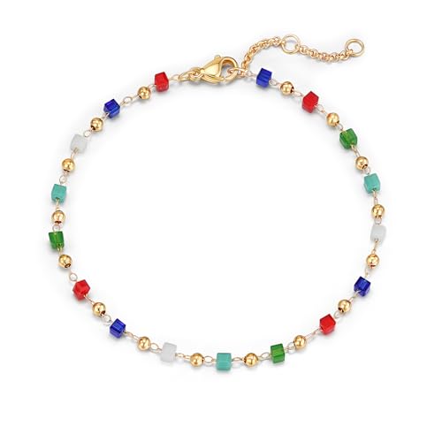 WEARON Gold Bracelet for Women 14K Gold Plated Snake Herringbone Figaro Cuban Bead Paperclip Cable Box Chain Simple Jewelry - style: Tube Beads