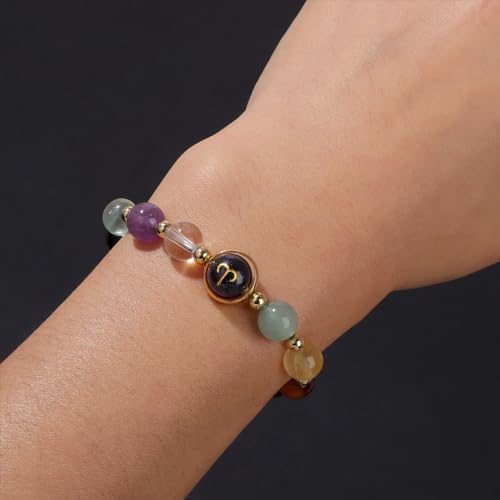 Zodiac Bracelets for Women 12 Constellations Healing Crystal Stone Beads Bracelet Birthday Zodiac Gifts Horoscope Spiritual Bracelet - color: Aries