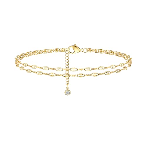 Gold Lips Ankle Bracelets for Women Dainty 14k Gold/Silver Plated Waterproof Layered Anklets Trendy Waterproof Fashion Jewelry Gifts for Women