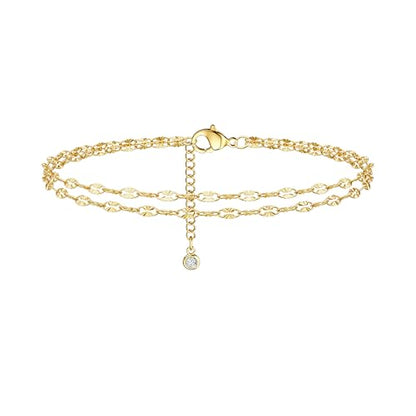 Gold Lips Ankle Bracelets for Women Dainty 14k Gold/Silver Plated Waterproof Layered Anklets Trendy Waterproof Fashion Jewelry Gifts for Women