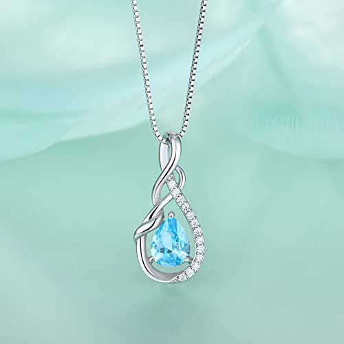 STARCHENIE Infinity Teardrop Necklace for Women 925 Sterling Silver Pendant Birthstone Jewelry - color: Silver-03-Mar-Aquamarine