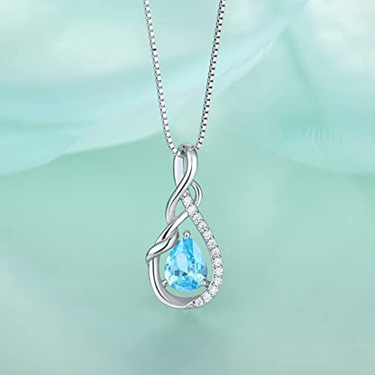 STARCHENIE Infinity Teardrop Necklace for Women 925 Sterling Silver Pendant Birthstone Jewelry - color: Silver-03-Mar-Aquamarine
