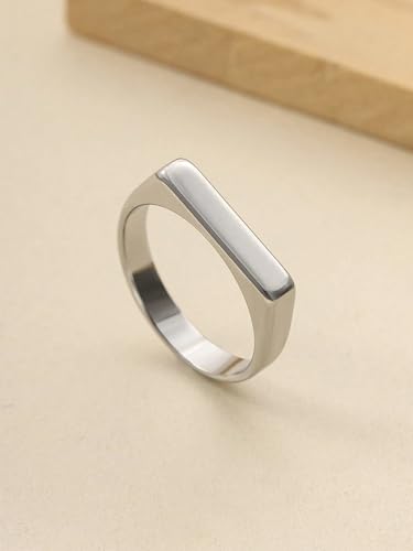 Stainless Steel Square Shape Signet Style Classical Simple Plain Wedding Engagement Statement Ring