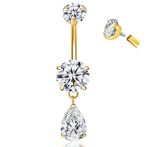 3-12 Pcs 14G Belly Button Rings Belly Rings for Women CZ Opal Navel Rings Belly Piercings Jewelry Belly Barbells Stainless Steel Body Belly Button Piercing Jewelry - color: Gold Single Dangle 1pc 10mm
