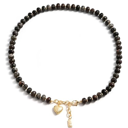 Boho Gemstone Beaded Necklace for Women – Colorful Natural Stone Choker 18K Solid Heart-Shaped Pendant, Summer Beach Jewelry - color: Yooperlite Stone
