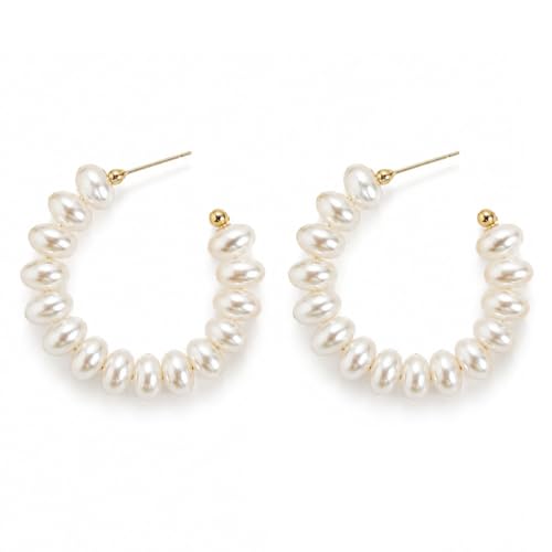 Pearl Hoop Dangle Earrings for Women, White Petal Statement Earrings, Floral Drop Earrings, Lightweight Elegant Wedding Vacation Party Jewelry - color: A0028-style B