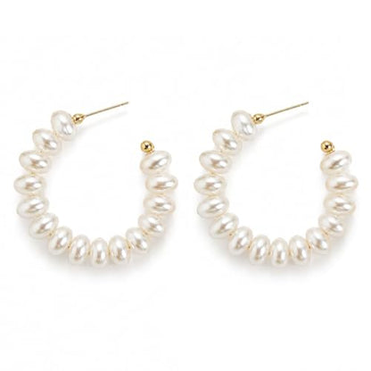 Pearl Hoop Dangle Earrings for Women, White Petal Statement Earrings, Floral Drop Earrings, Lightweight Elegant Wedding Vacation Party Jewelry - color: A0028-style B