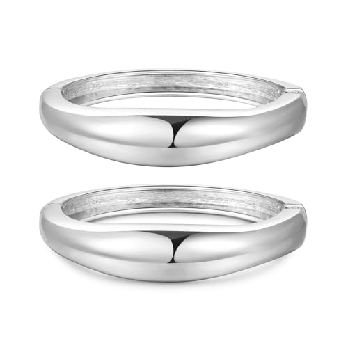 2pcs Gold Bangle Bracelets for Women, Trendy Hinged Cuff Open Wide Chunky Gold Bracelet Stack Arm Cuff Jewelry for Women - color: E-Silver Bangle