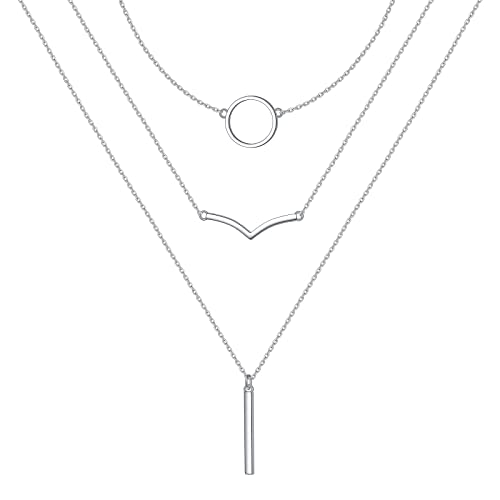 925 Sterling Silver Multilayer Layered Triple Long Chain Necklace for Women - style: 3 Multilayer Layered