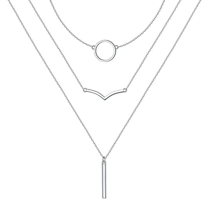 925 Sterling Silver Multilayer Layered Triple Long Chain Necklace for Women - style: 3 Multilayer Layered