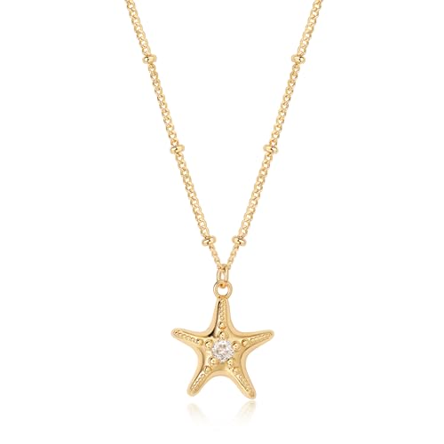MTMY Gold Starfish Necklace 14K Gold Plated Shell Conch Ocean Pendant Necklace for Women Beach Summer Jewelry - style: starfish