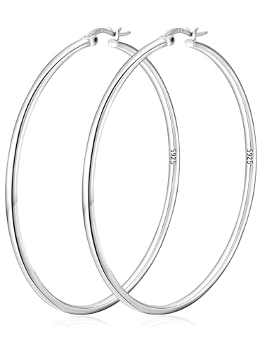2mm Thin 14K Gold Plated Large S925 Sterling Silver Hoop Earrings for Women Hypoallergenic Big Hoop Non Tarnish Earrings Lightweight 20/30/40/50/60/70mm - color: Silver-40mm