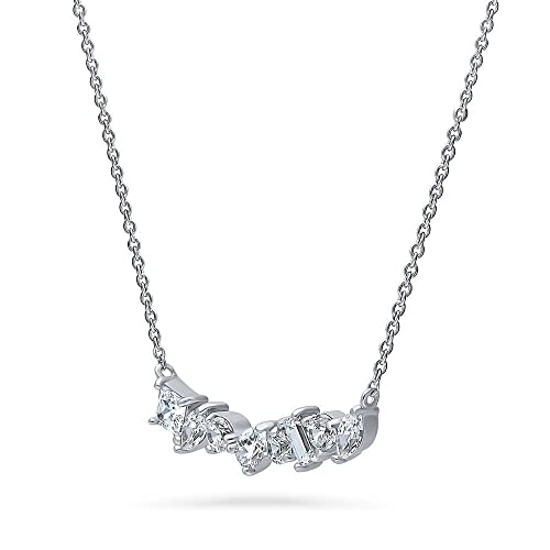 BERRICLE Sterling Silver CZ Cubic Zirconia Pendant Necklace for Women - Cluster, Graduated, Solitaire, Bar, Bubble, East-West Designs - style: Mixed Gem