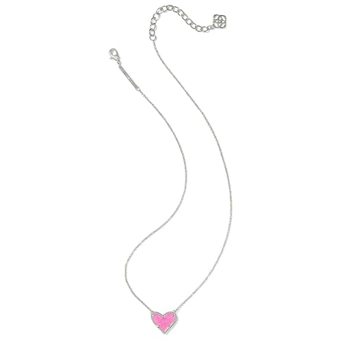 Kendra Scott Ari Heart Adjustable Length Pendant Necklace for Women, Fashion Jewelry - color: RHODIUM - HOT PINK DRUSY
