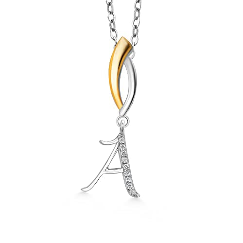 Gem Stone King Initial Pendant Necklace Letter A to Z Alphabet | 925 Sterling Silver | White Moissanite | Gift Women Mother's Day Christmas Wife Mom Girlfriend Anniversary Birthday | By Keren Hanan - style: Initial A