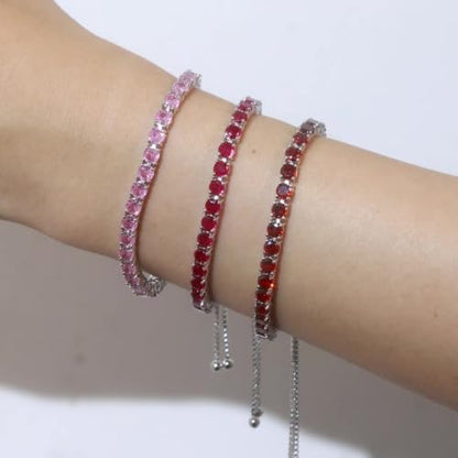 FANCIME Birthstone Bracelet Jewelry for Women Sterling Silver Tennis Bracelet Classic Bolo Adjustable Chain Fine Jewelry Anniversary Birthday Gifts for Women Mom Wife Her - color: 07-Ruby
