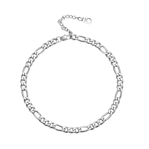 U7 Ankle Bracelets for Women Stainless Steel Waterproof Tarnish Resistant | 18K Gold Plated/Silver/Rose Gold Anklets, Cuban Chain Anklet Bracelets, Perfect for Summer Beach and Vacation Outfits - color: Stainless Steel-5mm-Figaro Chain