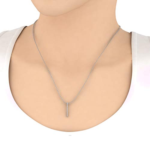 1/10 Carat Diamond Vertical Bar Pendant Necklace in 10K Solid Gold (Silver Chain Included) - color: White Gold