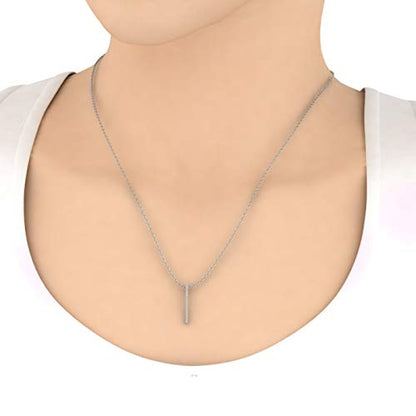 1/10 Carat Diamond Vertical Bar Pendant Necklace in 10K Solid Gold (Silver Chain Included) - color: White Gold