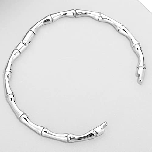 JUDE Stainless Steel Bamboo Style Classic Plain Open Clasp Bangle Bracelet - color: Silver