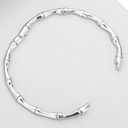 JUDE Stainless Steel Bamboo Style Classic Plain Open Clasp Bangle Bracelet - color: Silver